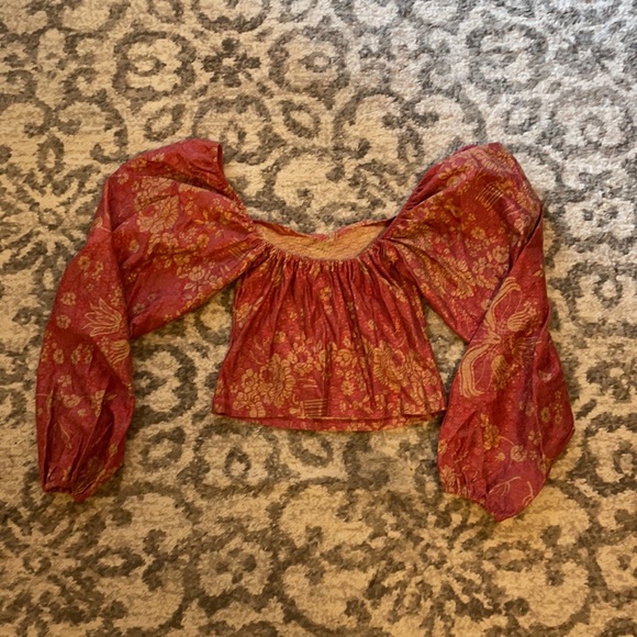 Kimchi Blue Dark Pink Puffy Sleeve Blouse - Picture 2 of 2